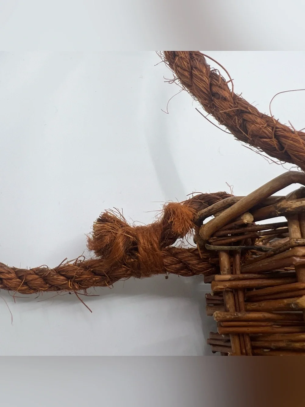 Brown Wicker Woven door basket outdoors bag purse with rope handle